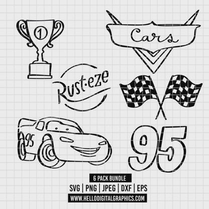 COD3309 - Cars icons bundle, Disney clipart Svg, Png, Eps, Dxf, Jpeg, vector.