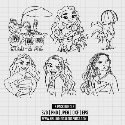 COD2610 - Moana pack bundle, Disney princess clipart Svg, Png, Eps, Dxf, Jpeg, vector.