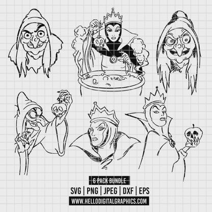 COD3561 - Evil queen at Snow White and the seven dwarfs pack bundle, Disney clipart Svg, Png, Eps, Dxf, Jpeg, vector.