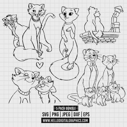 COD3489 - Kitten marie, Toulouse, Berlioz and family, The aristocats pack bundle, Disney clipart Svg, Png, Eps, Dxf, Jpeg, vector.