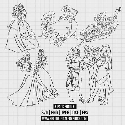 COD2126 - Disney princess pack bundle, Disney princess clipart Svg, Png, Eps, Dxf, Jpeg, vector.