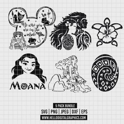 COD2608 - Moana icons & quotes pack bundle, Disney princess clipart Svg, Png, Eps, Dxf, Jpeg, vector.