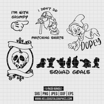 COD3534 - The seven dwarfs at Snow White quotes pack bundle, Disney clipart Svg, Png, Eps, Dxf, Jpeg, vector.