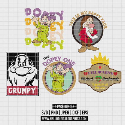 COD3531 - The seven dwarfs at Snow White pack bundle, Disney clipart Svg, Png, Eps, Dxf, Jpeg, vector.