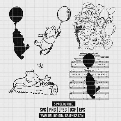 COD2339 - Winnie the Pooh and friends pack bundle, Disney clipart Svg, Png, Eps, Dxf, Jpeg, vector.