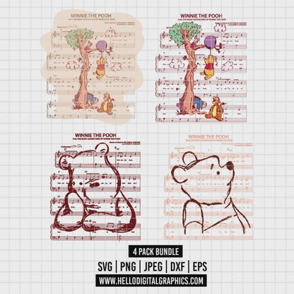 COD2338 - Winnie the Pooh songs sheet music pack bundle, Disney clipart Svg, Png, Eps, Dxf, Jpeg, vector.
