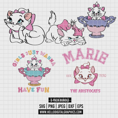 COD2547 - Kitten Marie, The aristocats pack bundle, Disney clipart Svg, Png, Eps, Dxf, Jpeg, vector.