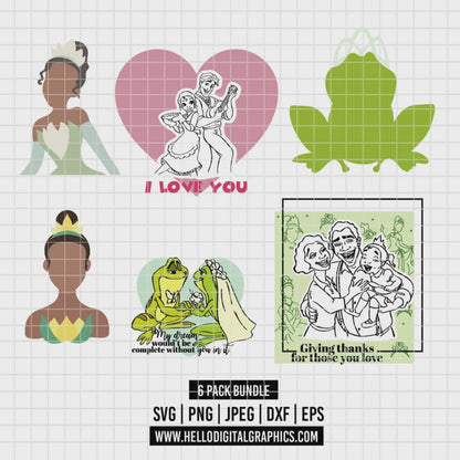 COD3539 - The princess and the frog pack bundle, Disney princess clipart Svg, Png, Eps, Dxf, Jpeg, vector.
