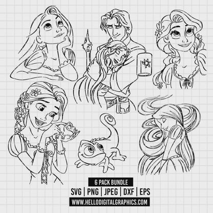 COD2744 - Tangled pack bundle, Disney princess clipart Svg, Png, Eps, Dxf, Jpeg, vector.