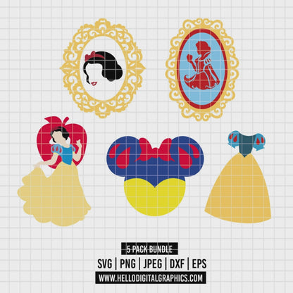 COD3523 - Snow White silhouettes & icons pack bundle, Disney clipart Svg, Png, Eps, Dxf, Jpeg, vector.