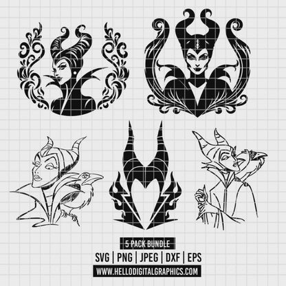 COD2129 - Maleficent pack bundle, Disney princess clipart Svg, Png, Eps, Dxf, Jpeg, vector.