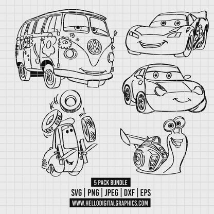 COD2751 - Cars characters bundle, Disney clipart Svg, Png, Eps, Dxf, Jpeg, vector.