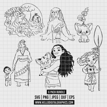 COD2536 - Moana pack bundle, Disney princess clipart Svg, Png, Eps, Dxf, Jpeg, vector.