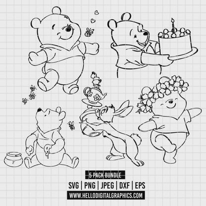 COD3556 - Winnie the Pooh and Rabbit pack bundle, Disney clipart Svg, Png, Eps, Dxf, Jpeg, vector.