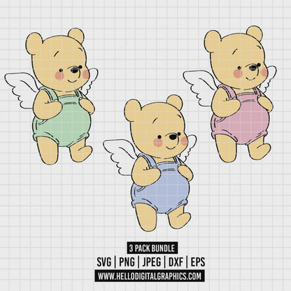 COD2456 - Baby Winnie the Pooh angels pack bundle, Disney clipart Svg, Png, Eps, Dxf, Jpeg, vector.