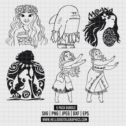 COD2541 - Moana pack bundle, Disney princess clipart Svg, Png, Eps, Dxf, Jpeg, vector.