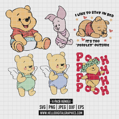 COD3552 - Baby Winnie the Pooh and Piglet pack bundle, Disney clipart Svg, Png, Eps, Dxf, Jpeg, vector.