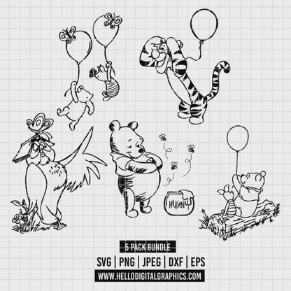 COD3557 - Winnie the Pooh and friends pack bundle, Disney clipart Svg, Png, Eps, Dxf, Jpeg, vector.