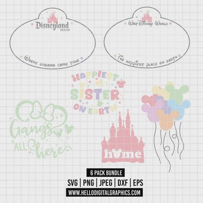 COD2514 - Disneyland trips pack bundle, Disney trips clipart Svg, Png, Eps, Dxf, Jpeg, vector.